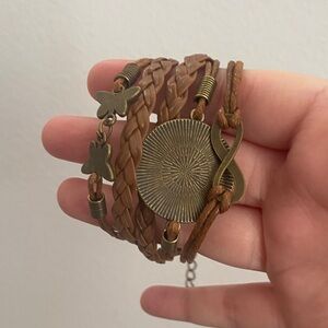 Layered Brown Leather Wrap Bracelet with Antique Brass Accents
